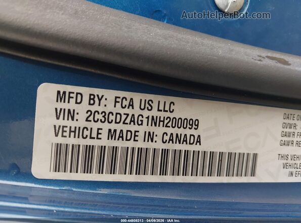 2C3CDZAG1NH200099 2022 DODGE CHALLENGER Blue Engine compartment view
