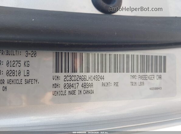 2C3CDZAG6LH149244 2020 DODGE CHALLENGER Серебряный Вид подкапотного пространства