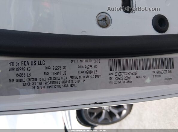 2C3CDZAGXJH258397 2018 DODGE CHALLENGER White Շարժիչի բաժամունքի տեսք