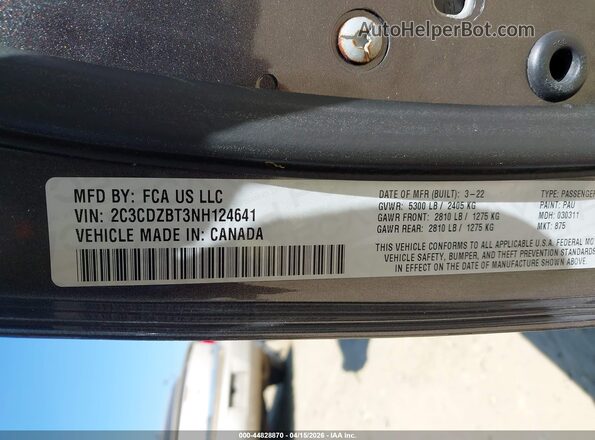 2C3CDZBT3NH124641 2022 DODGE CHALLENGER Gray Вид підкапотного простору