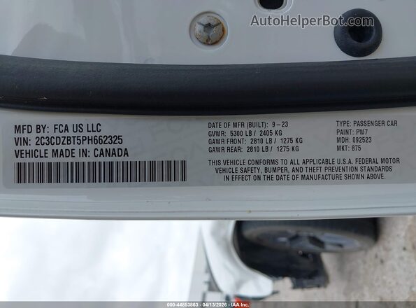 2C3CDZBT5PH662325 2023 DODGE CHALLENGER White Widok komory silnika