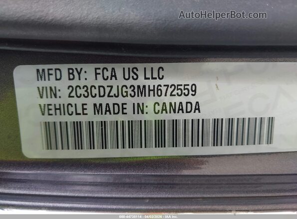 2C3CDZJG3MH672559 2021 DODGE CHALLENGER Gray Vista del compartimento del motor