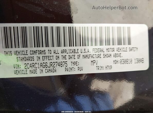 2C4RC1AG6JR274875 2018 CHRYSLER PACIFICA Black Widok komory silnika