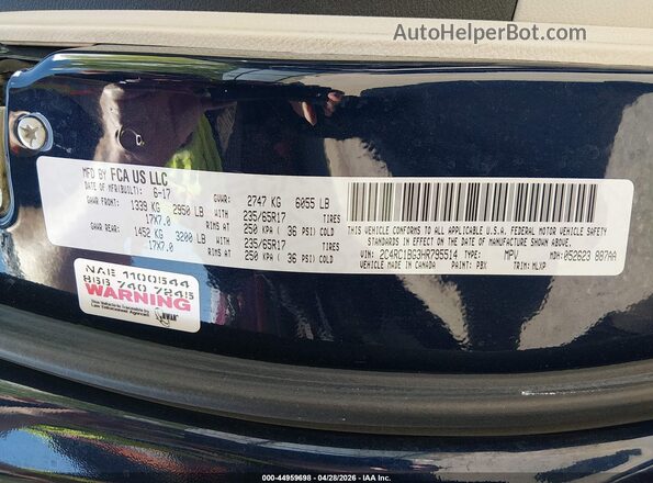 2C4RC1BG3HR795514 2017 CHRYSLER PACIFICA Blue Widok komory silnika
