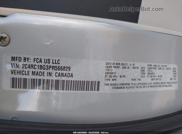 2C4RC1BG3PR566829 2023 CHRYSLER PACIFICA Silver Շարժիչի բաժամունքի տեսք