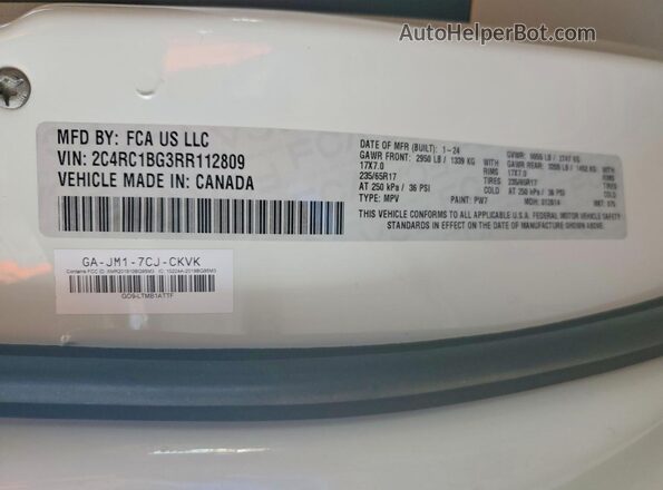 2C4RC1BG3RR112809 2024 CHRYSLER PACIFICA White Widok naklejki z numerem VIN