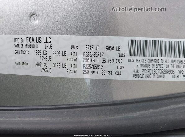 2C4RC1BG7GR280935 2016 CHRYSLER TOWN & COUNTRY Gray 