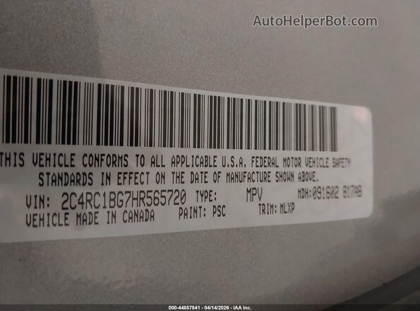 2C4RC1BG7HR565720 2017 CHRYSLER PACIFICA Silver ძრავის განყოფილების ხედი