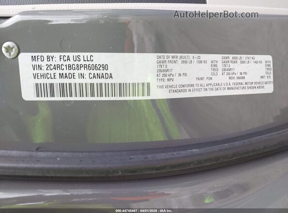 2C4RC1BG8PR606290 2023 CHRYSLER PACIFICA Gray Widok komory silnika