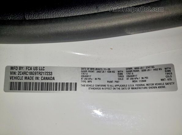 2C4RC1BG9TR217233 2026 CHRYSLER PACIFICA White VIN sticker view