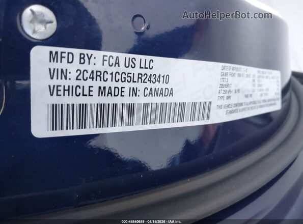 2C4RC1CG5LR243410 2020 CHRYSLER VOYAGER Blue Vista del compartimento del motor