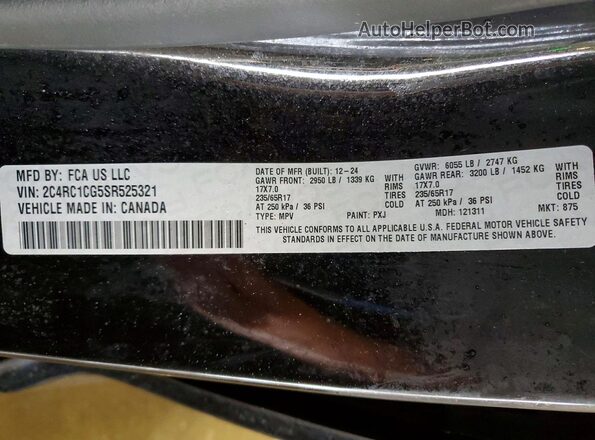 2C4RC1CG5SR525321 2025 CHRYSLER VOYAGER Black Vista de la etiqueta del VIN