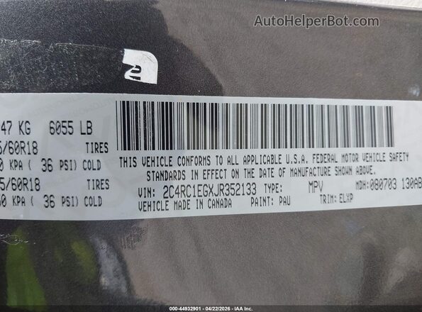 2C4RC1EGXJR352133 2018 CHRYSLER PACIFICA Gray Widok komory silnika