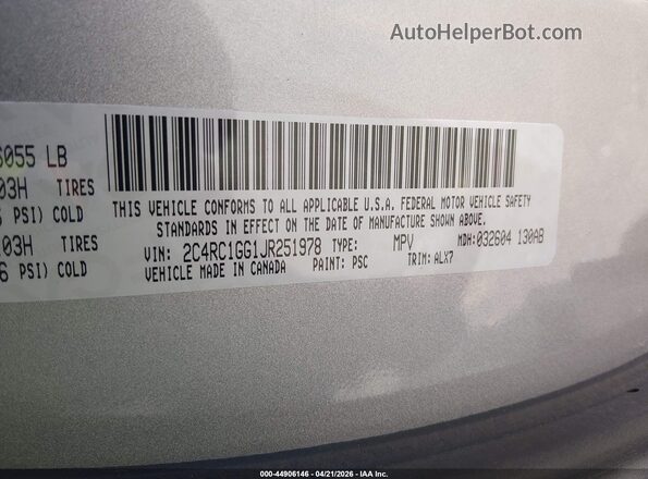 2C4RC1GG1JR251978 2018 CHRYSLER PACIFICA Silver Շարժիչի բաժամունքի տեսք