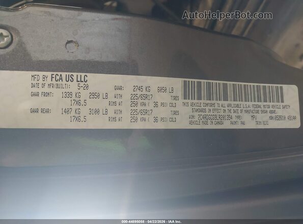 2C4RDGCG9LR201354 2020 DODGE GRAND CARAVAN Gray Engine compartment view