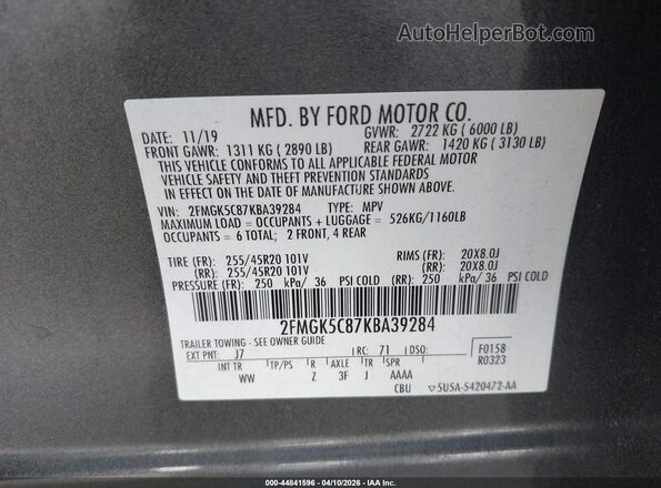 2FMGK5C87KBA39284 2019 FORD FLEX Gray Engine compartment view