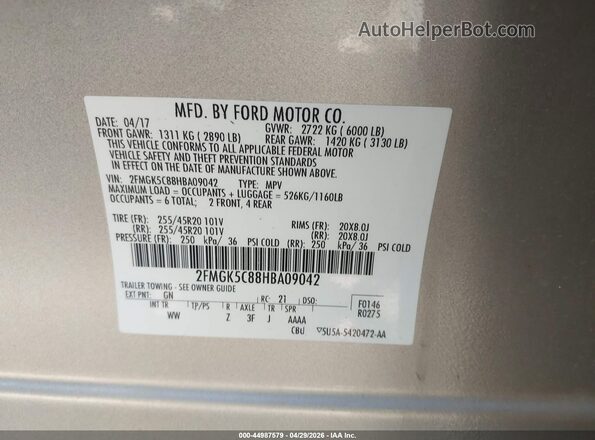 2FMGK5C88HBA09042 2017 FORD FLEX Gold Engine compartment view