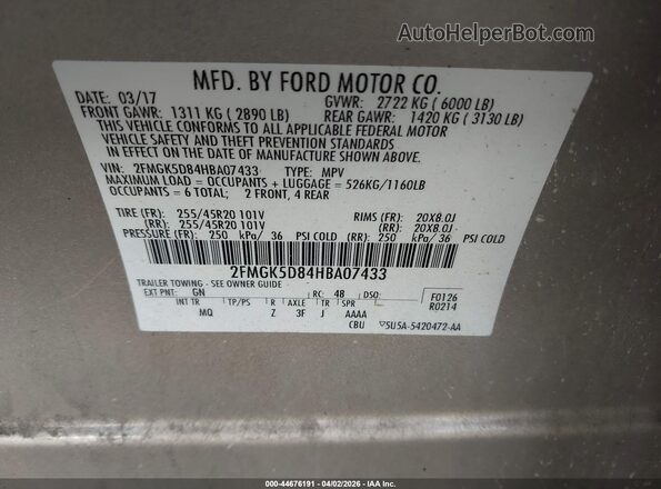 2FMGK5D84HBA07433 2017 FORD FLEX Gold Widok komory silnika