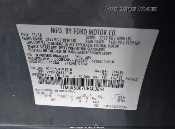 2FMGK5D87HBA00864 2017 FORD FLEX Black Вид підкапотного простору