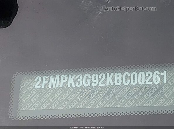 2FMPK3G92KBC00261 2019 FORD EDGE Black Vista del compartimento del motor