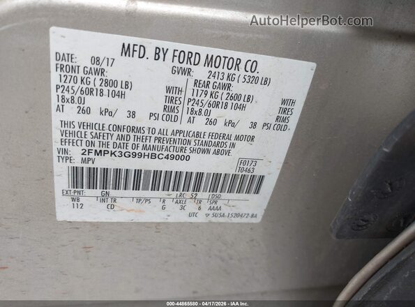 2FMPK3G99HBC49000 2017 FORD EDGE Бежевый Вид подкапотного пространства