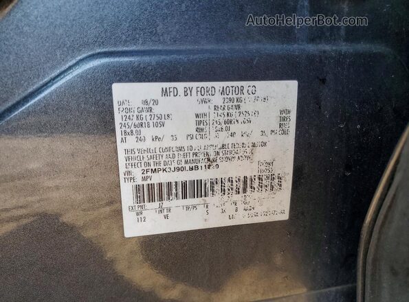 2FMPK3J90LBB11220 2020 FORD EDGE Gray VIN კოდის სტიკერის ხედი