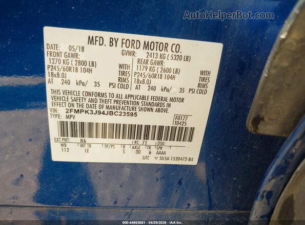 2FMPK3J94JBC23595 2018 FORD EDGE Синий 