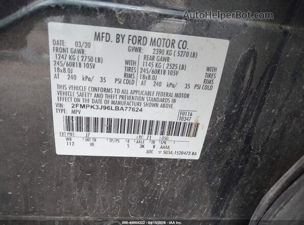 2FMPK3J96LBA77624 2020 FORD EDGE Gray Engine compartment view
