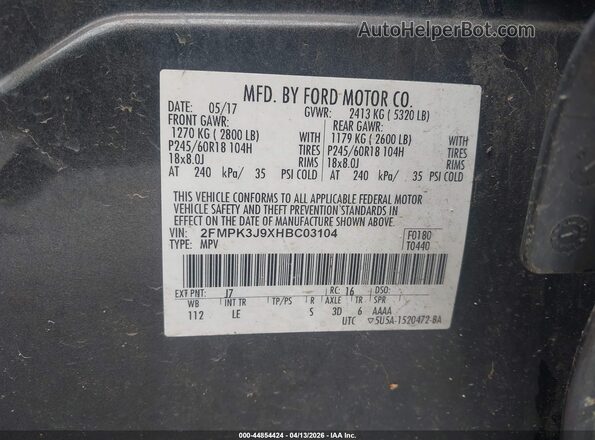 2FMPK3J9XHBC03104 2017 FORD EDGE Gray Vista del compartimento del motor