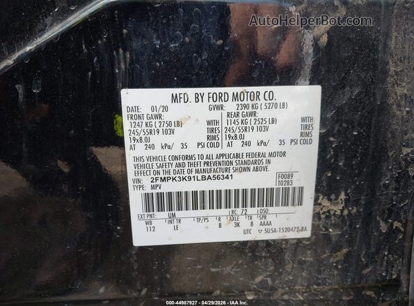 2FMPK3K91LBA56341 2020 FORD EDGE Black Vista del compartimento del motor