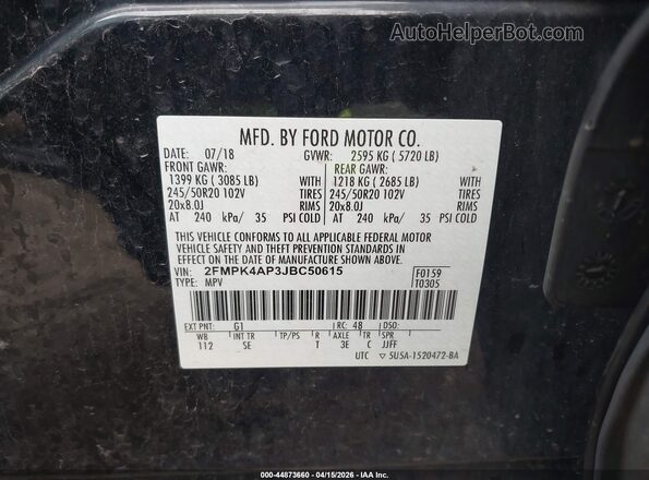 2FMPK4AP3JBC50615 2018 FORD EDGE Black 