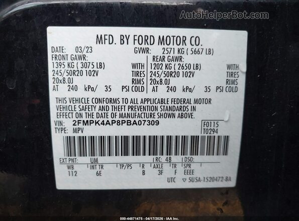 2FMPK4AP8PBA07309 2023 FORD EDGE Black Вид підкапотного простору