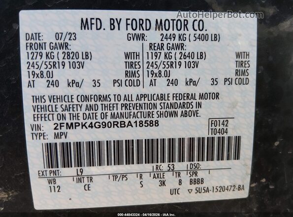 2FMPK4G90RBA18588 2024 FORD EDGE Green ძრავის განყოფილების ხედი