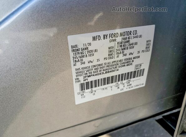 2FMPK4G93LBB40014 2020 FORD EDGE Silver VIN կոդի պիտակի տեսք