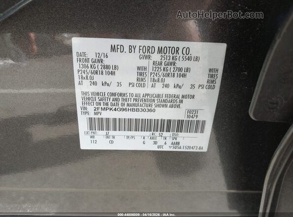 2FMPK4G96HBB30360 2017 FORD EDGE Gray ძრავის განყოფილების ხედი