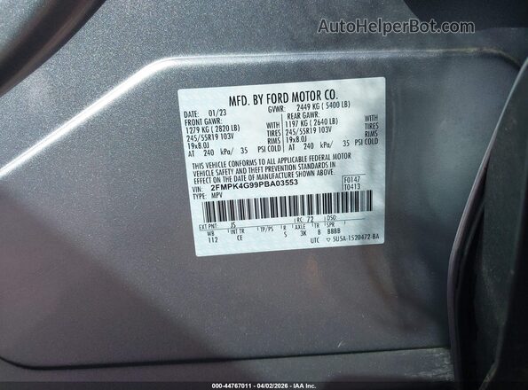 2FMPK4G99PBA03553 2023 FORD EDGE Gray Շարժիչի բաժամունքի տեսք