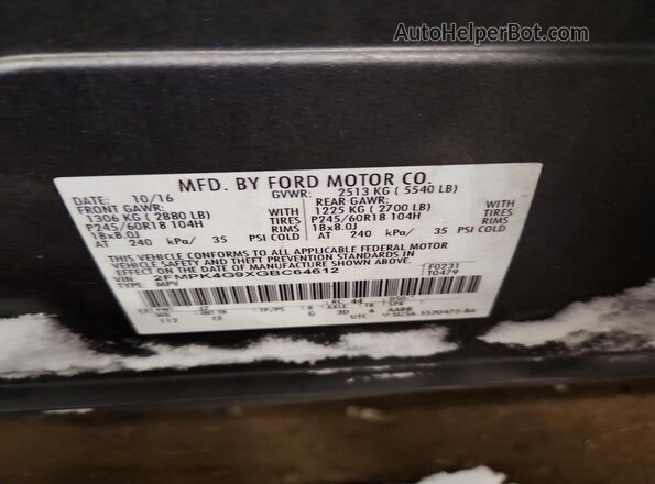2FMPK4G9XGBC64612 2016 FORD EDGE Charcoal VIN կոդի պիտակի տեսք