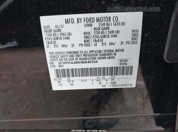 2FMPK4J85HBB45304 2017 FORD EDGE Черный Вид подкапотного пространства
