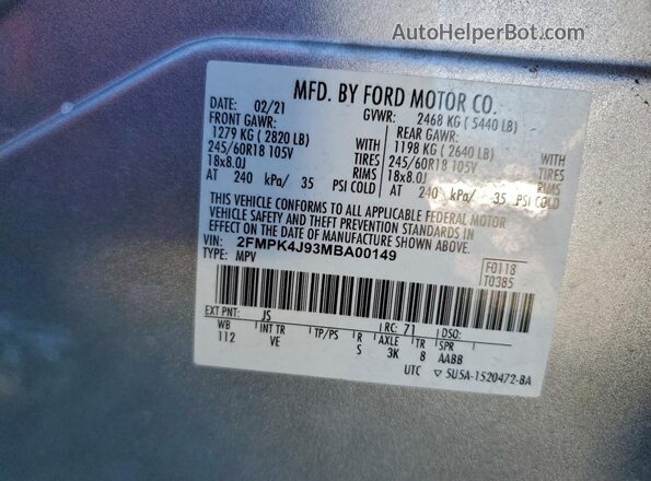 2FMPK4J93MBA00149 2021 FORD EDGE Silver Շարժիչի բաժամունքի տեսք
