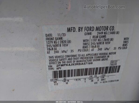 2FMPK4J93RBA57166 2024 FORD EDGE Белый Вид подкапотного пространства