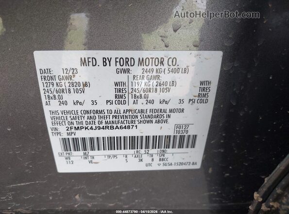 2FMPK4J94RBA64871 2024 FORD EDGE Gray 