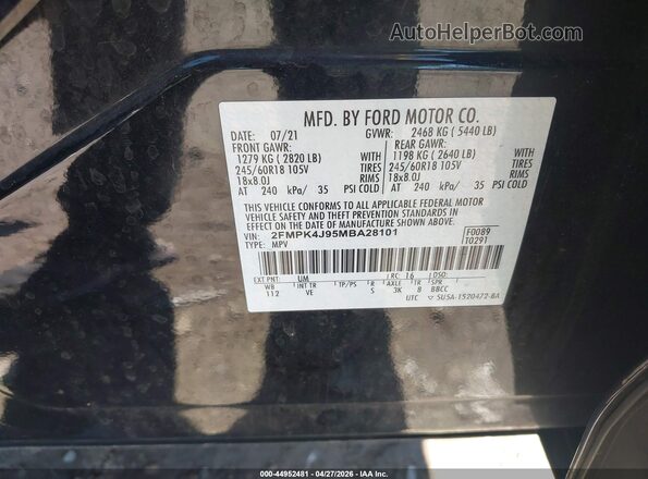 2FMPK4J95MBA28101 2021 FORD EDGE Black 