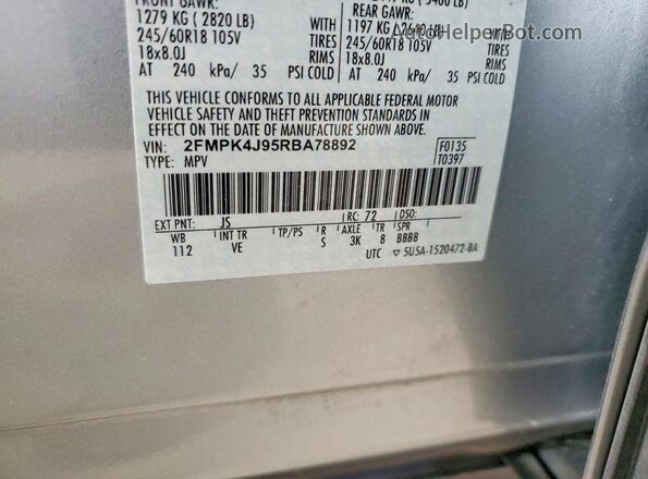 2FMPK4J95RBA78892 2024 FORD EDGE Серебряный Вид наклейки с VIN-кодом