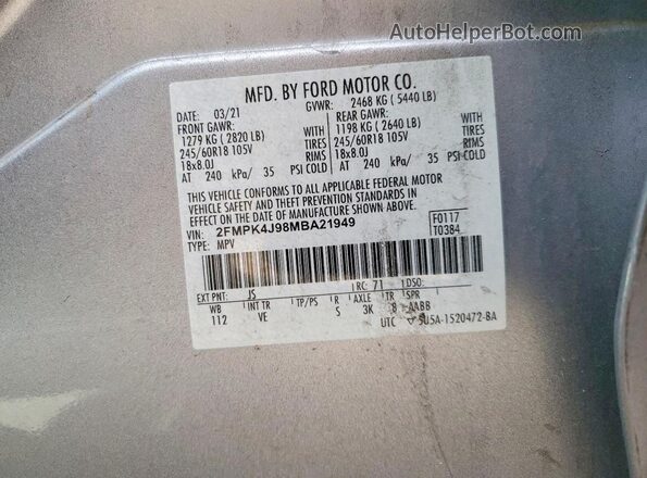 2FMPK4J98MBA21949 2021 FORD EDGE Silver Widok komory silnika