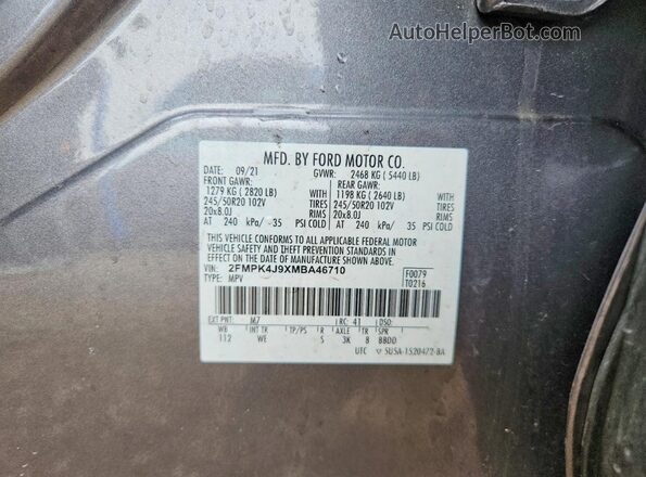 2FMPK4J9XMBA46710 2021 FORD EDGE Gray 