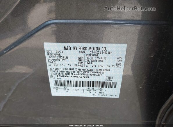 2FMPK4J9XRBA27386 2024 FORD EDGE Gray Vista del compartimento del motor
