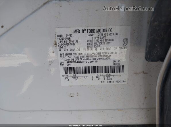 2FMPK4K80HBC69415 2017 FORD EDGE White Widok komory silnika