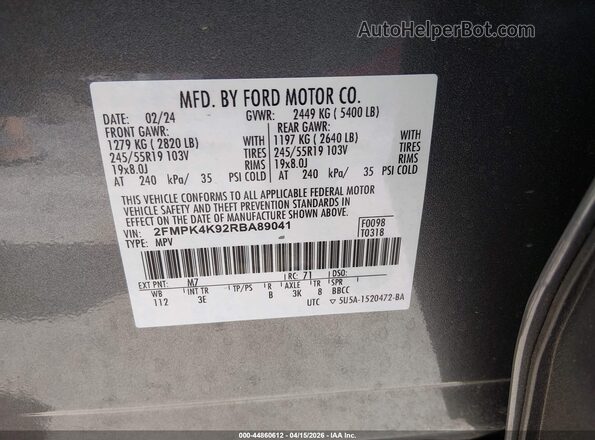 2FMPK4K92RBA89041 2024 FORD EDGE Gray ძრავის განყოფილების ხედი