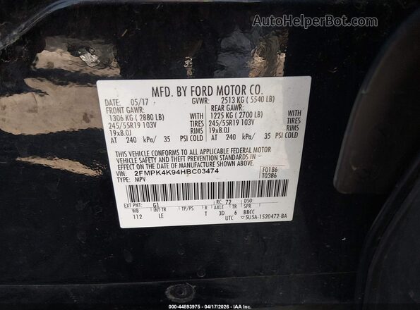 2FMPK4K94HBC03474 2017 FORD EDGE Black Widok komory silnika