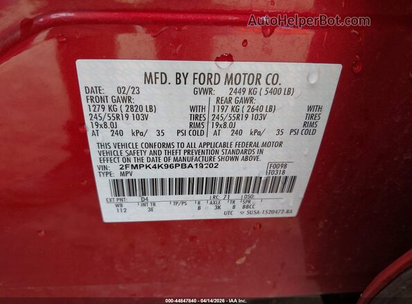 2FMPK4K96PBA19202 2023 FORD EDGE Red ძრავის განყოფილების ხედი